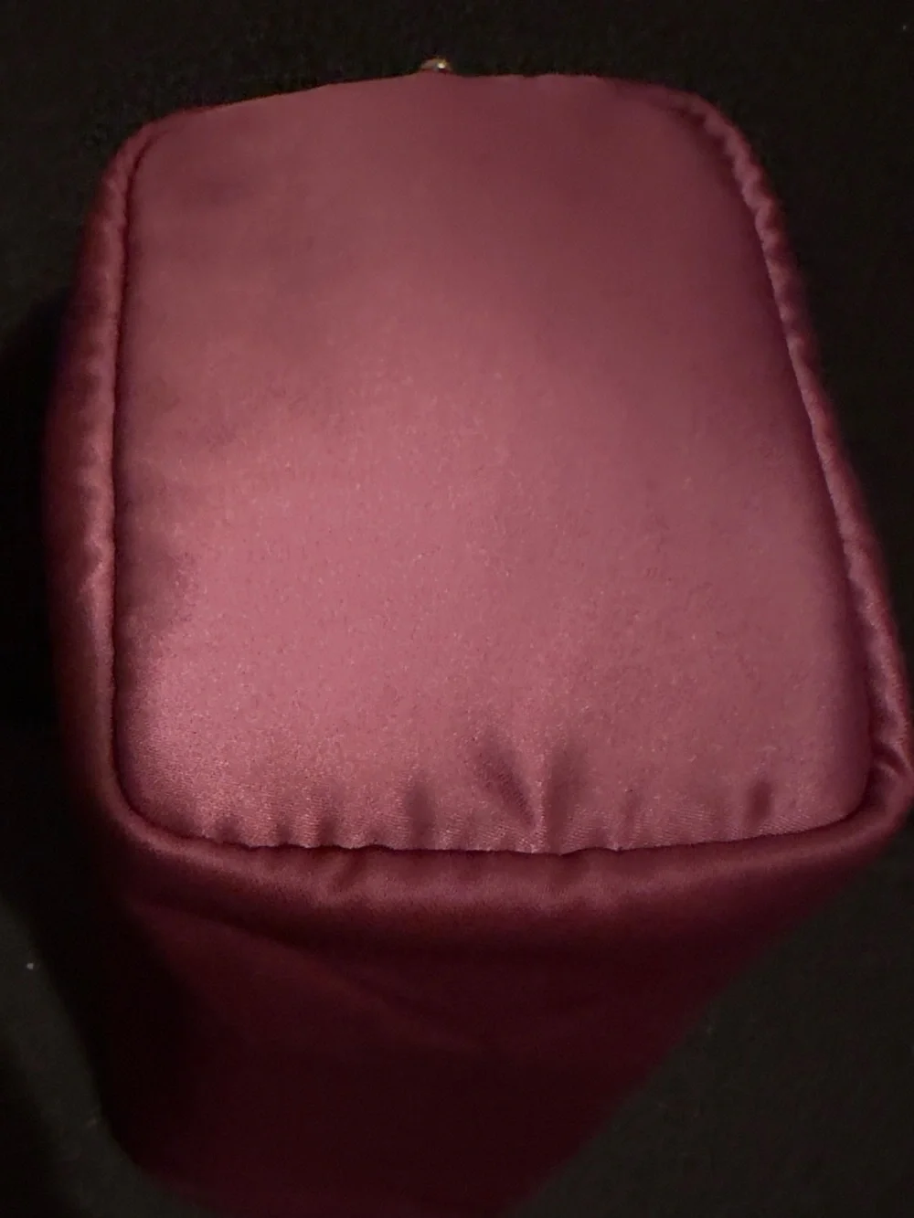 Gucci Pink Satin Beauty Pouch with Gold Logo. 7”W x 6 1/2” H.
